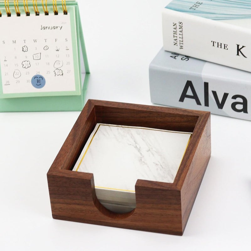 Buqoo Walnut Wooden Sticky Note Holder, Self Stick Note Holder Memo Pad Holder Dispenser Organizer, Post It Note Dispenser Cube Holder for 3 x 3 Sticky Notes for School Office Home Desk Accessories - Image 3